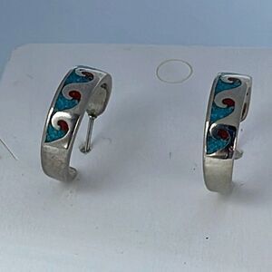 Boutique brand crushed turquoise coral stainless steel earrings.